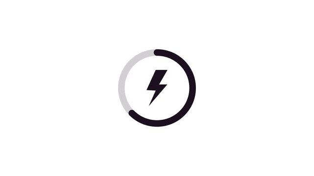 Battery charging animation with power icon isolated on a white background. Battery with lightning bolt, energy storage, electrical power, renewable energy, tech interface.4k motion video