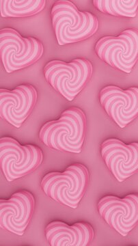 Pink spiral pulsating hearts pattern for Valentine s Day, seamless 3D loop animation. Vertical video.