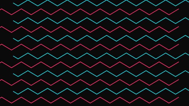 Neon zigzag line pattern background, abstract retro wave motion minimalist geometric animation loop 4k