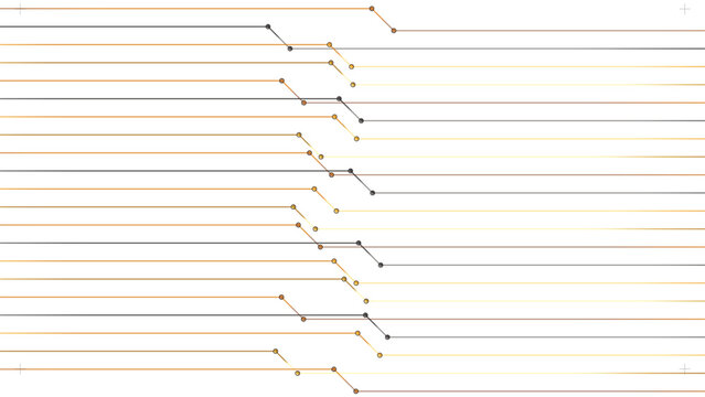 Minimalist Abstract Technology Circuit Lines Background with Gold and Black Connecting Nodes Network Vector