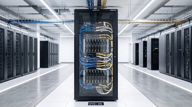 AI Generated Enterprise Network Server Rack with Structured Cabling for High Performance Cloud Computing Infrastructure