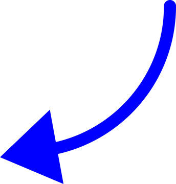 Blue Curved Down Left Arrow Transparent Background PNG