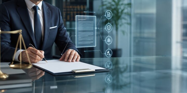 Corporate Lawyer Reviewing Contract With AI Compliance Network