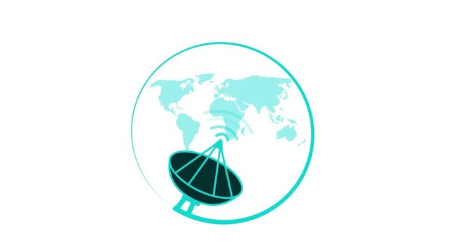 Global satellite communication icon animation