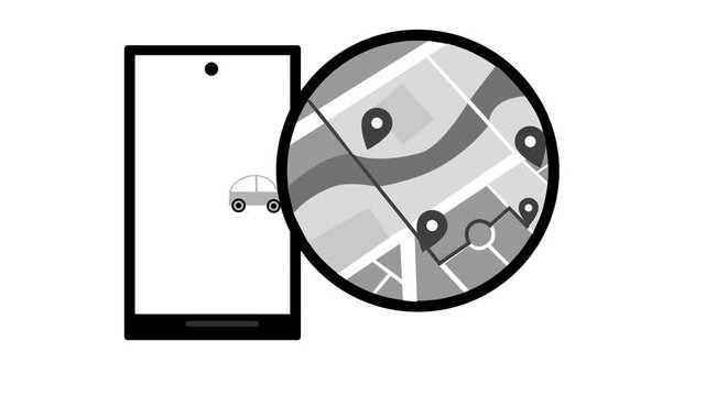 Mobile gps navigation app with city map and location pins animation