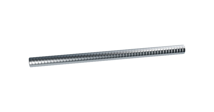 Metal pipe rod with rings silver glowing material in a transparent background
