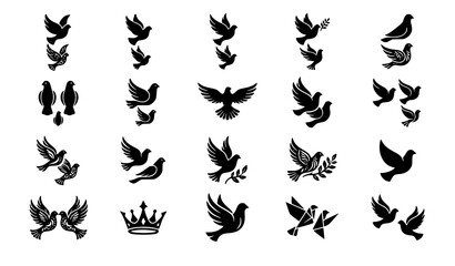 Fototapeta premium Solid and Textured Dove Icons Vector Collection for Peace Nature and Branding