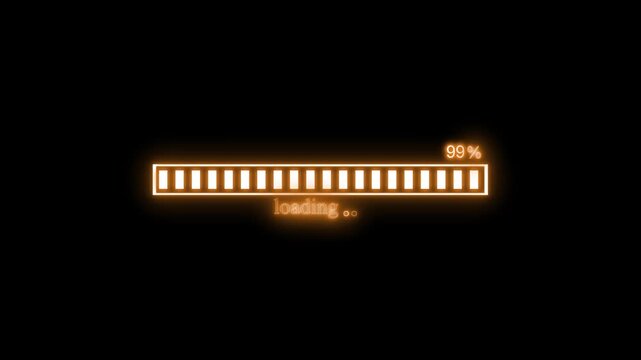 Neon loading bar percentage animation on black background