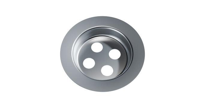 Sink drain metal piece with holes in a transparent background