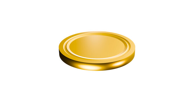 Gold coin top side view in a transparent background