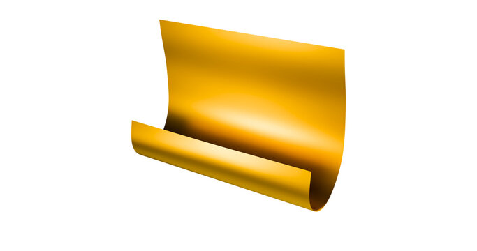 Folded paper gold material side view in a transparent background