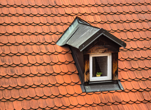 Dormer window with potted plant
