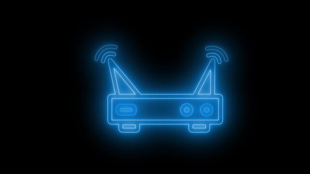 Neon wifi router icon on black background animation