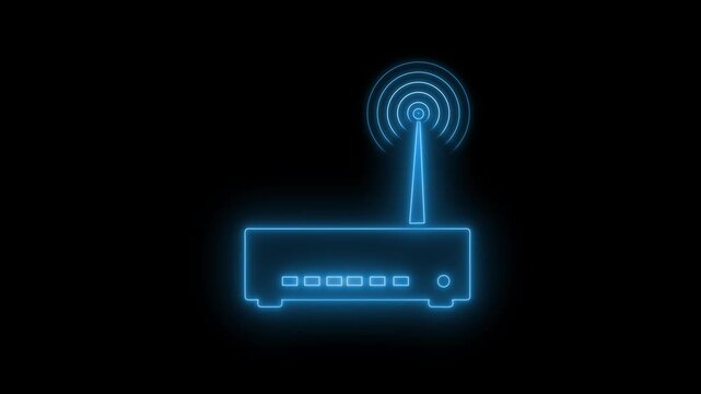 Neon glow wifi router icon animated on dark background