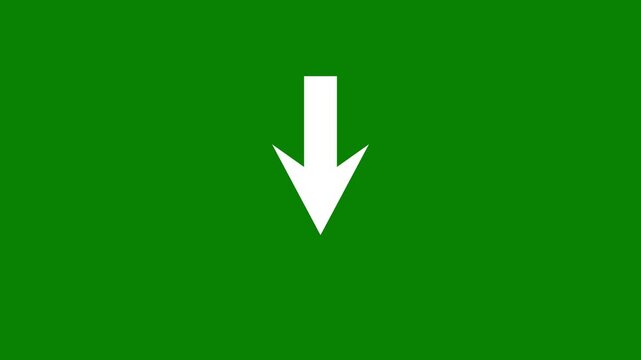 Glowing down arrow icon animation on green background overlay element