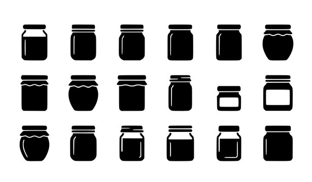 Jam Jar Shape Icon Collection Featuring Round Square And Various Sized Empty Containers For Food Packaging Vector Illustration