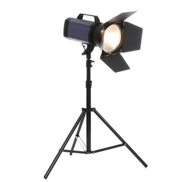 Professional studio light on adjustable tripod stand.