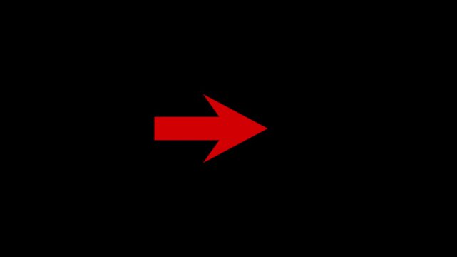 Red left arrow direction animation on black background isolated motion graphic element