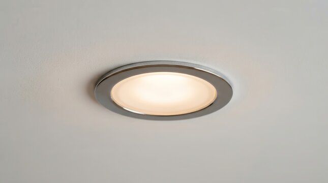 A white recessed lamp with chrome trim provides soft warm interior lighting.