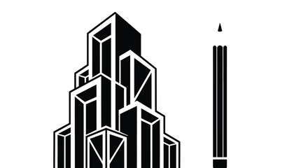 A striking black and white illustration depicts a skyscraper next to a sharpened pencil © grvect02