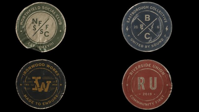 Four vintage round badge label designs on black background