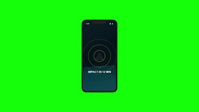 Tsunami warning notification on a mobile phone with a green background