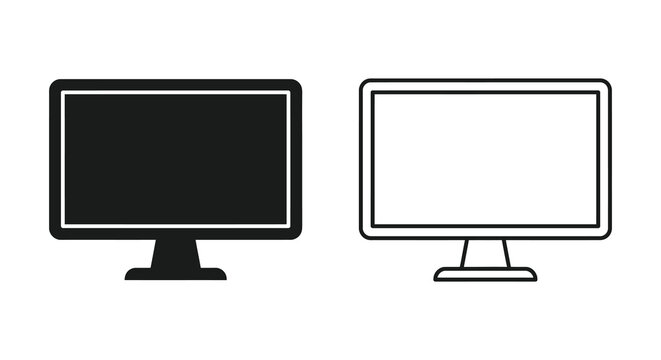 Computer monitors black and white line art on a white background
