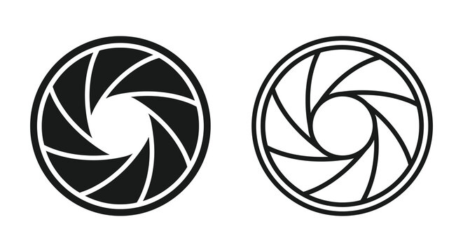 Camera aperture diaphragm black and white vector illustration