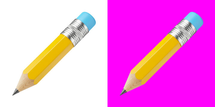 A single yellow wooden pencil with a blue eraser tip isolated on a bright colorful background
