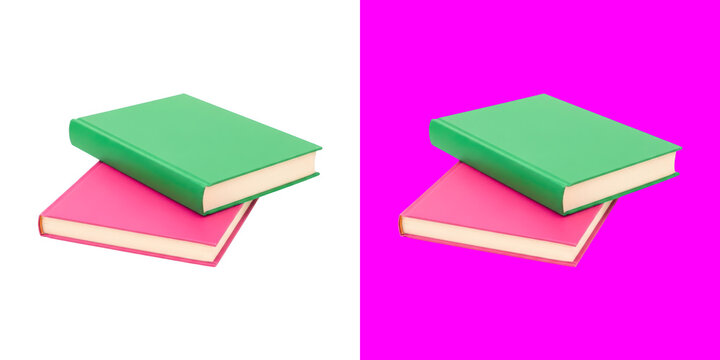 A stack of two colorful pixel art books with a green top cover and a pink bottom cover