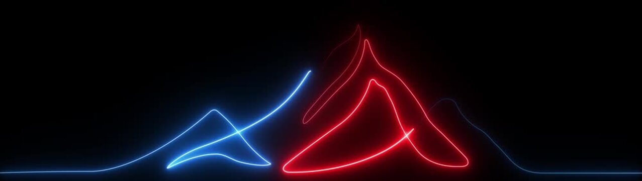 Neon Continuous line mountain landscape drawing minimal outline peaks and hills abstract nature scenery concept. animation