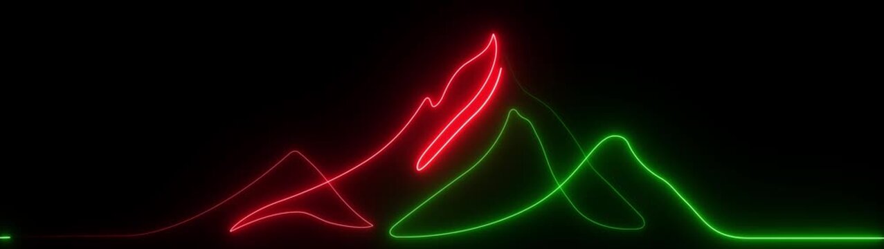 Neon Continuous line mountain landscape drawing minimal outline peaks and hills abstract nature scenery concept. animation