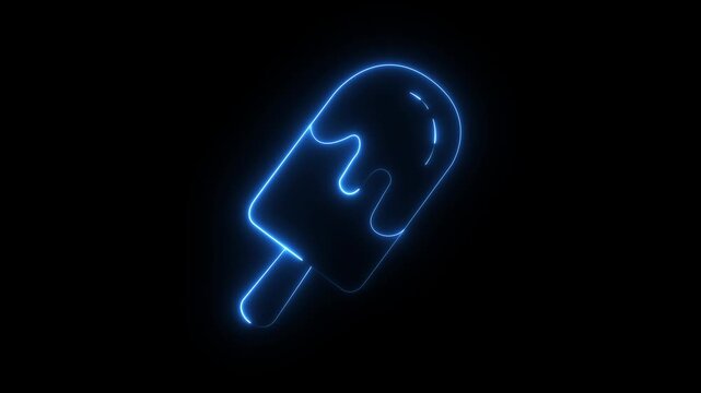 glowing neon Melting ice cream popsicle icon isolated on black background, representing frozen ice cream on stick. Motion Graphic concept. animation