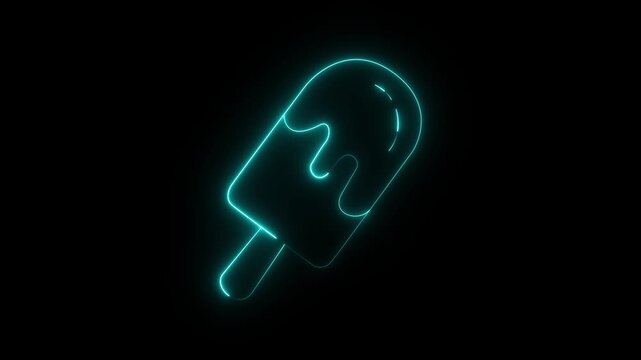 glowing neon Melting ice cream popsicle icon isolated on black background, representing frozen ice cream on stick. Motion Graphic concept. animation