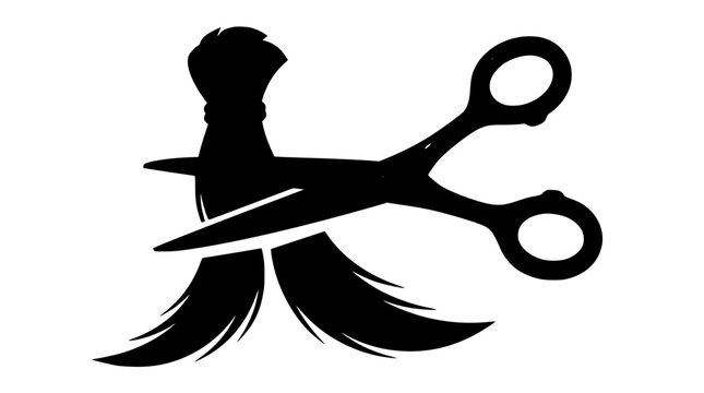 Hair salon scissors cutting a thick lock of hair silhouette icon for barbershop emblem and beauty parlor branding isolated on white background vector illustration