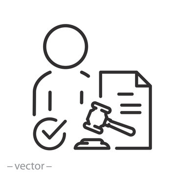 law consultant icon, lawyer, gavel with legal document, lawyer service, editable stroke vector illustration eps10
