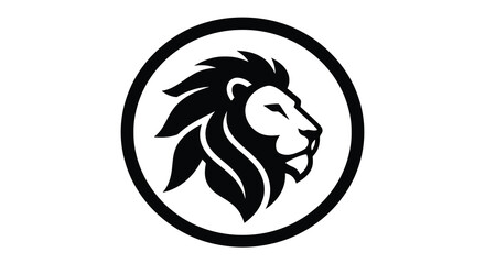 Fototapeta premium Lion Head Silhouette Within A Circle A Bold Black Vector Graphic On A White Background