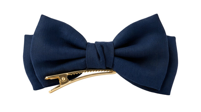 Dark blue fabric bowtie with a gold metal pin for formal event fashion