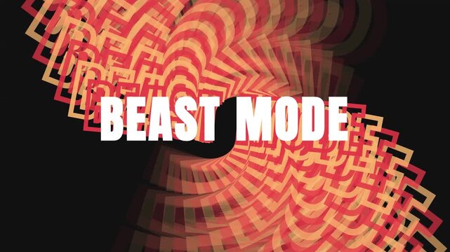Beast Mode kinetic typography video, energetic fitness motivation title animation, red and orange geometric echo effect for sports and gym content