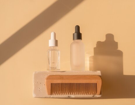 Soft sunlight casts shadows across minimalist beauty tools