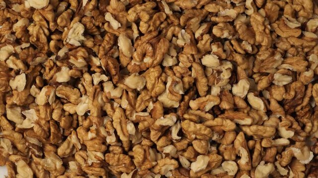 Peeled walnut kernels rotating