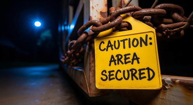Caution Area Secured Yellow Metal Sign