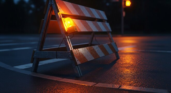 Night Road Construction Barricade Signal