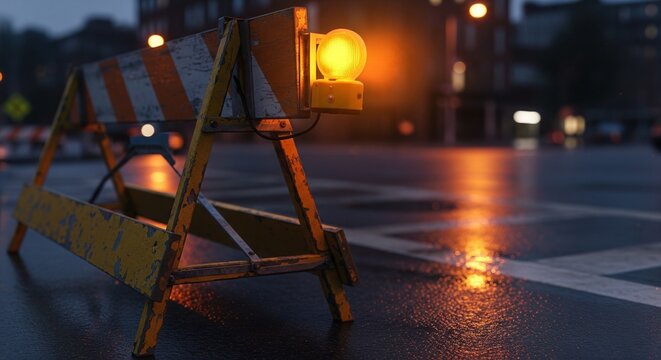 Road Work Barricade with Flashing Light