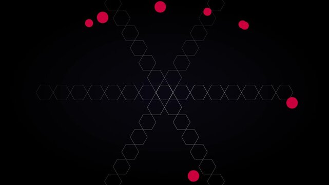 Abstract geometric hexagon pattern with floating red particles motion animation 4k background