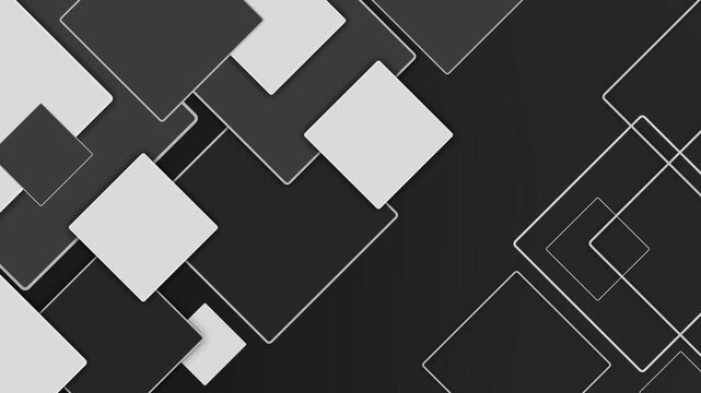 Abstract geometric background with overlapping squares on a dark gradient animation