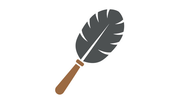 Isolated dark grey feather duster with a sturdy wooden handle is shown against a plain white background for professional cleaning.