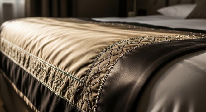 Luxurious Bed Runner With Intricate Embroidery And Soft Silk Fabric