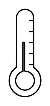 Minimalist hand-drawn line-art thermometer vector icon illustration, simple black outline measurement tool with bulb base, graduated scale, and slender stem for science and weather themes
