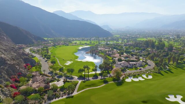 Aerial Drone View of Golf Course in La Quinta California United States